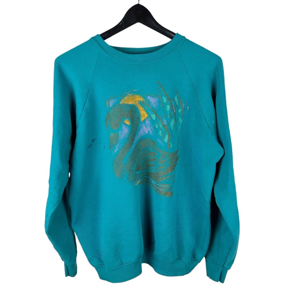 Vintage 80s Swan Painted Artisitc Animal Nature Sweatshirt Size L